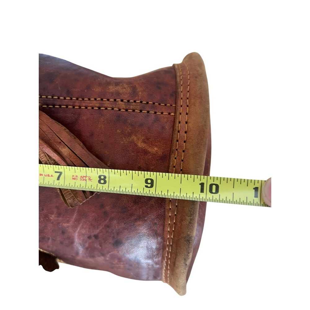Vintage Genuine Leather Bucket Bag Distressed Leather Drawstring Front Pockets - Picture 12 of 16